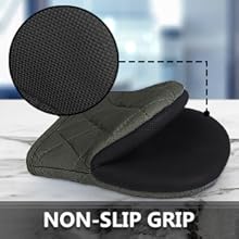 Short Oven Mitts, Heat Resistant 500°F, Silicone Grip Kitchen Gloves, Non-Slip for Baking, Grilling, BBQ, Machine Washable with Hanging Loop, 2-Pair Set, Gray