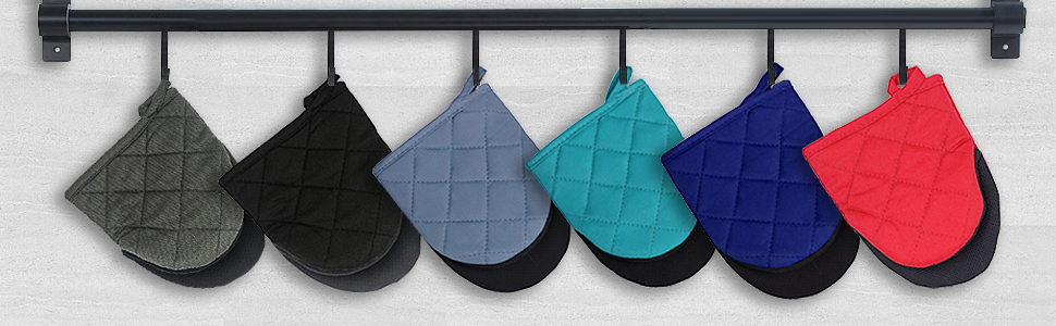 Short Oven Mitts, Heat Resistant 500°F, Silicone Grip Kitchen Gloves, Non-Slip for Baking, Grilling, BBQ, Machine Washable with Hanging Loop, 2-Pair Set, Gray