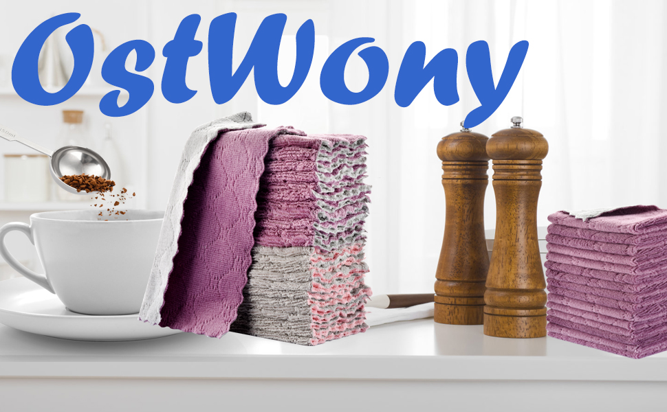 12PCS Kitchen Towels Dish Towels, Multipurpose Reusable Dish Cloths, Double-Sided Microfiber Cleaning Rags for Furniture, Tea, Bowl, 10x 6 inch