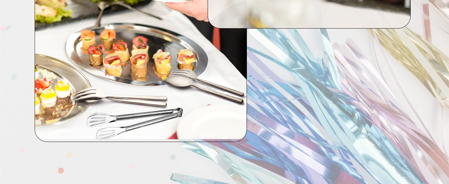 Serving Spoons*2 Slot Spoons* 2 Forks *2 Buffet Colander Stainless Steel Banquet Set, Set of 6. Lenght 9