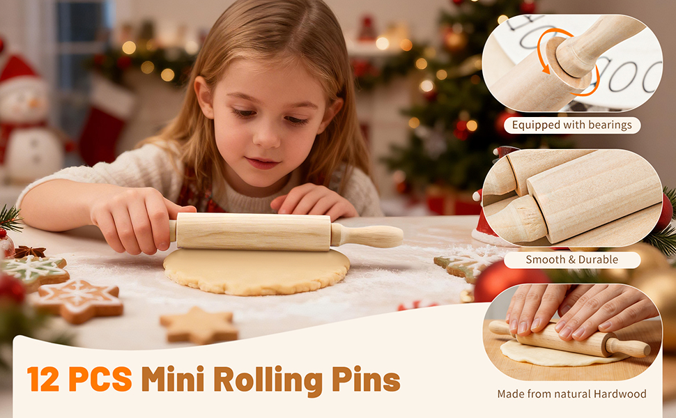 BILLIOTEAM 6 Pack 8 Inch Mini Wood Rolling Pin,Great for Children Kids Girls and Boys,Small Wooden Rollers for Art and Crafting,Baking,Cookie Dough,Cooking,Clay,Play Doh