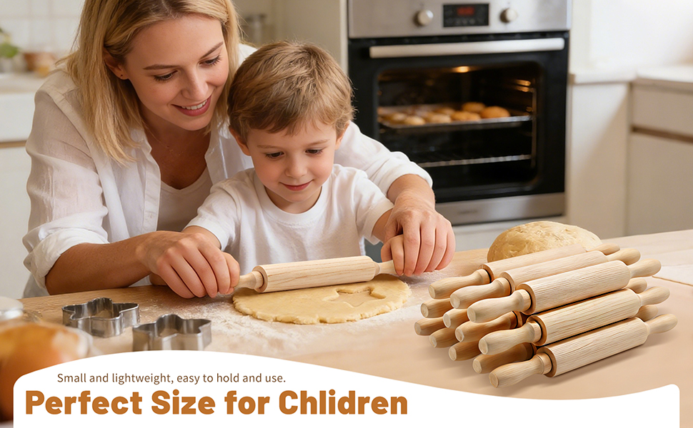 BILLIOTEAM 6 Pack 8 Inch Mini Wood Rolling Pin,Great for Children Kids Girls and Boys,Small Wooden Rollers for Art and Crafting,Baking,Cookie Dough,Cooking,Clay,Play Doh
