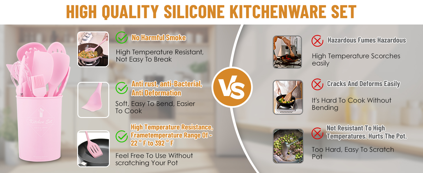 Kitchen Utensils Set-12 Pieces Silicone Cooking Utensils Set (Dishwasher Safe) 392°F Heat Resistant Spatula Set, Nonstick Cookware