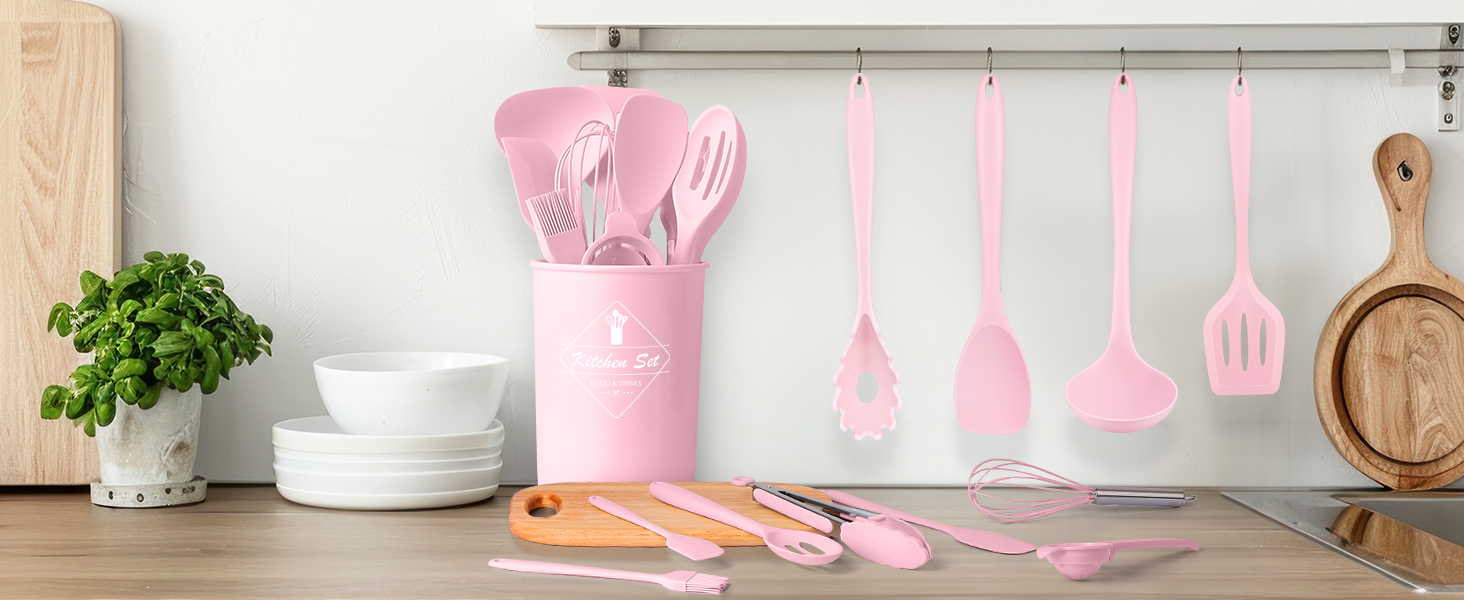 Kitchen Utensils Set-12 Pieces Silicone Cooking Utensils Set (Dishwasher Safe) 392°F Heat Resistant Spatula Set, Nonstick Cookware