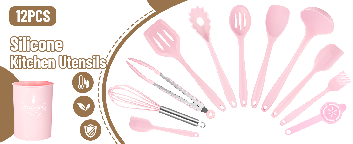 Kitchen Utensils Set-12 Pieces Silicone Cooking Utensils Set (Dishwasher Safe) 392°F Heat Resistant Spatula Set, Nonstick Cookware