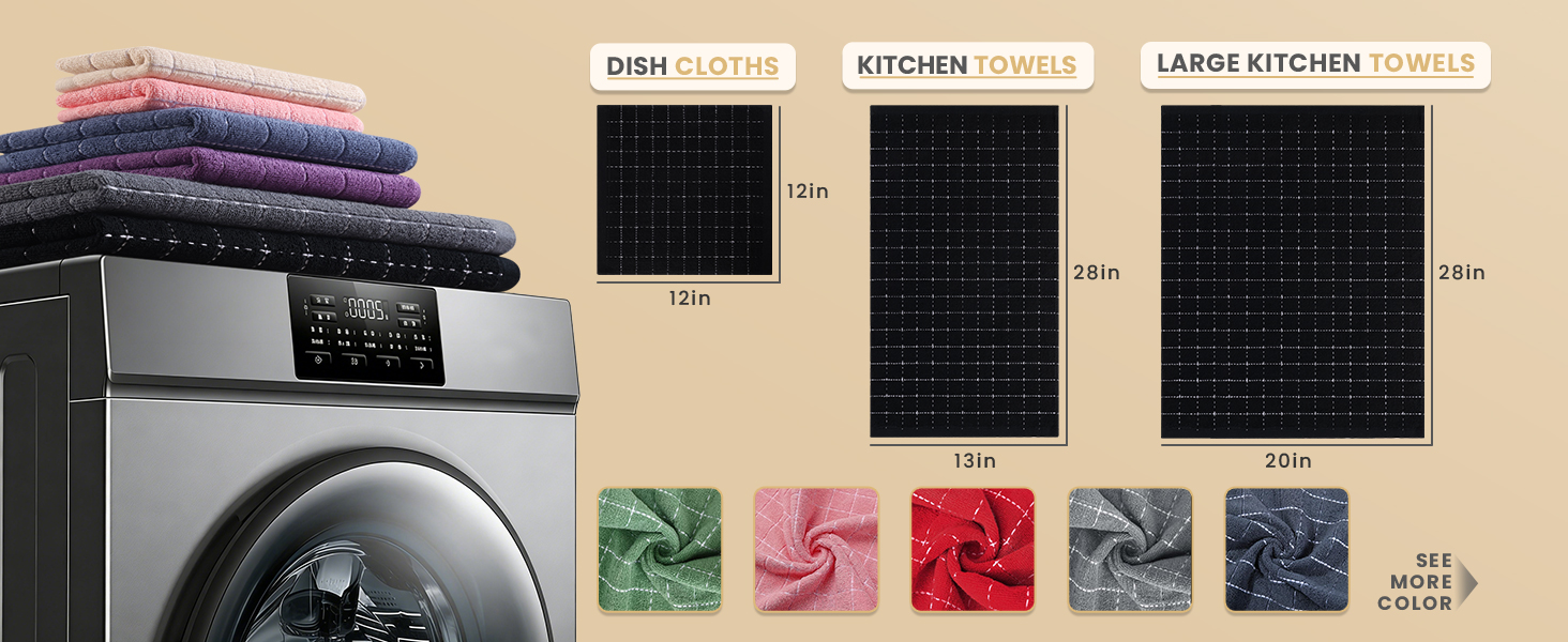 Homaxy 100% Cotton Terry Kitchen Towels(Black, 13 x 28 inches), Checkered Designed, Soft and Super Absorbent Dish Towels, 4 Pack