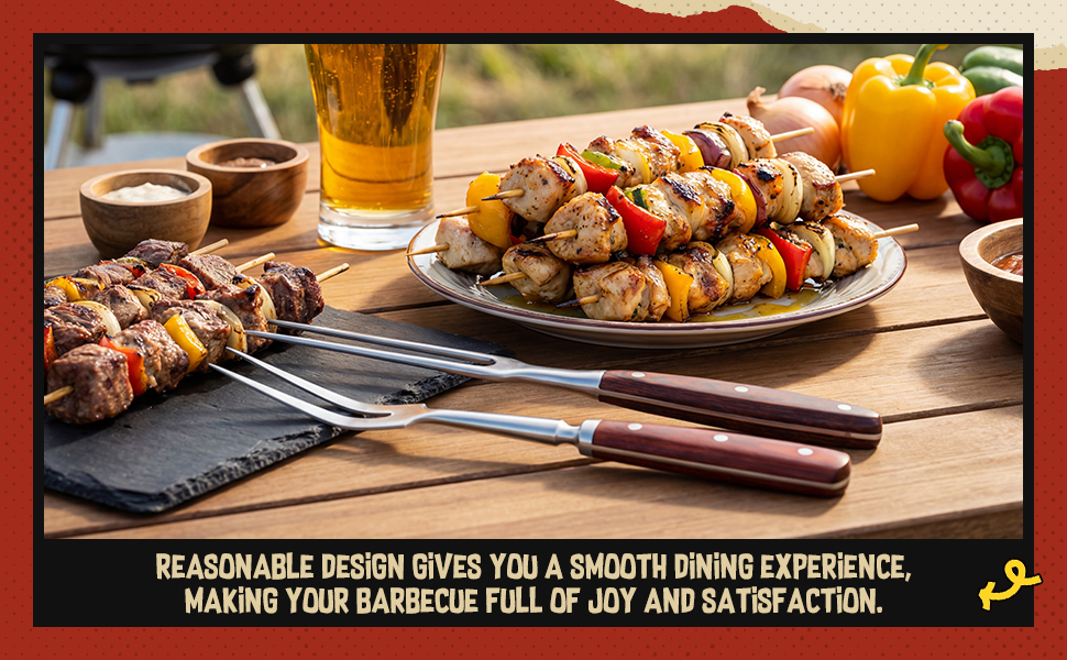 Patelai 2 Pcs Carving Meat Forks 12 in and 14 in Kitchen Stainless Steel Serving Grilling Beef Forks with Wooden Handle Xmas Large Cooking Forged Set for Home Family Party Roast BBQ Tools