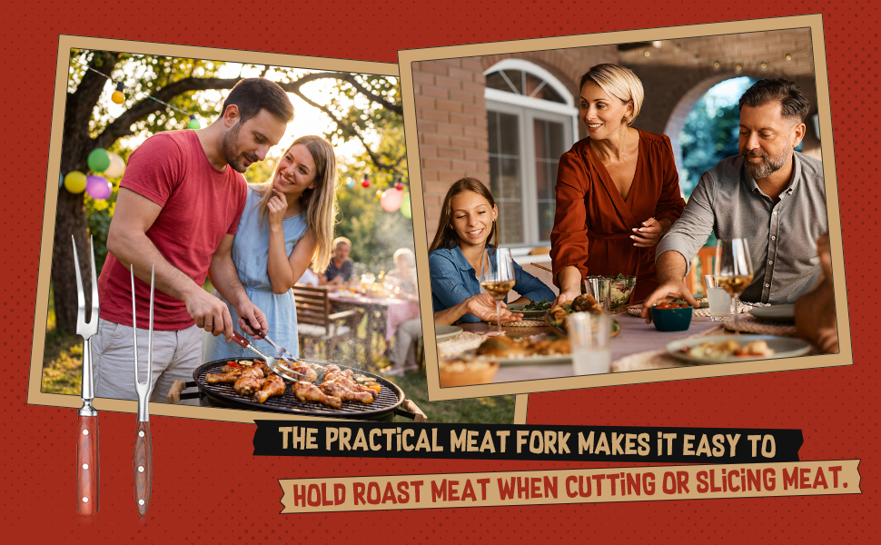 Patelai 2 Pcs Carving Meat Forks 12 in and 14 in Kitchen Stainless Steel Serving Grilling Beef Forks with Wooden Handle Xmas Large Cooking Forged Set for Home Family Party Roast BBQ Tools