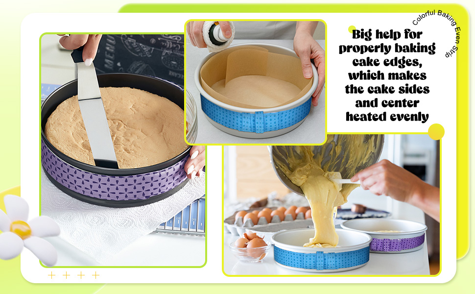 Patelai 6 Pcs Cake Strips for Even Baking Cake Pan Baking Strips Colorful Absorbent Thick Tray Protection Straps for Clean Edges Home Kitchen Supplies
