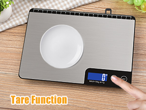 33lb Digital Kitchen Scale Large Weighing Area (9 in), Diyife Professional Electronic Food Scale, Stainless Steel Household Scale, Touch Control, LCD Display, Hangable, 6 Units, Tare, with Batteries