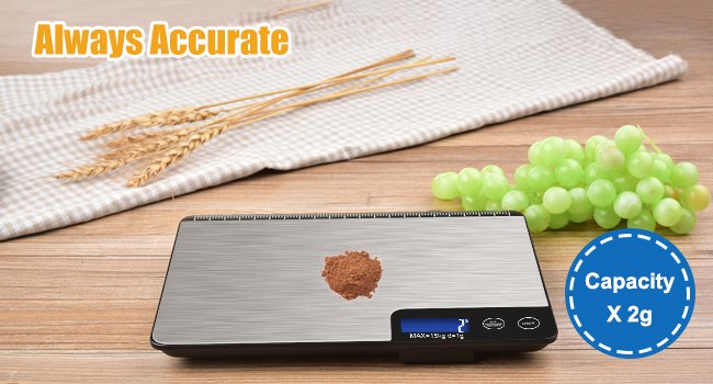 33lb Digital Kitchen Scale Large Weighing Area (9 in), Diyife Professional Electronic Food Scale, Stainless Steel Household Scale, Touch Control, LCD Display, Hangable, 6 Units, Tare, with Batteries
