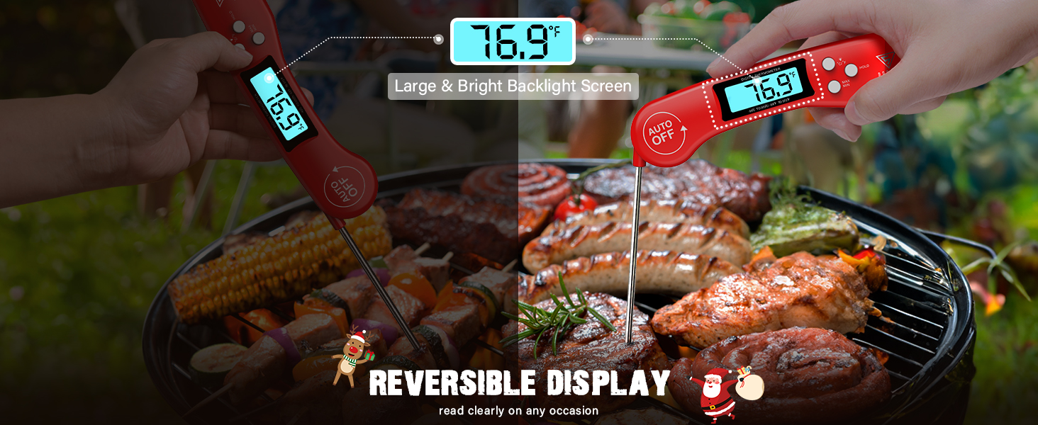 DOQAUS Digital Meat Thermometer, Instant Read Food Thermometer for Cooking with Backlit & Auto-Rotating Display, 4.6” Probe for Grilling, Baking, and Perfect BBQ