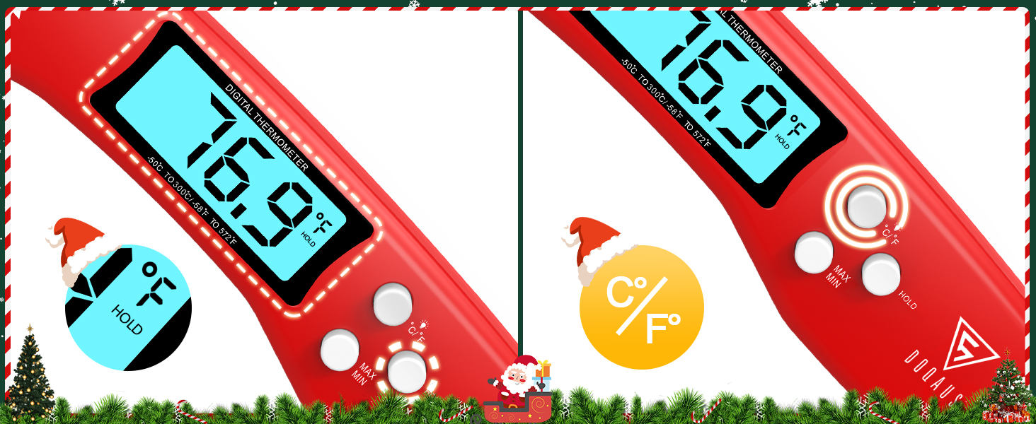 DOQAUS Digital Meat Thermometer, Instant Read Food Thermometer for Cooking with Backlit & Auto-Rotating Display, 4.6” Probe for Grilling, Baking, and Perfect BBQ