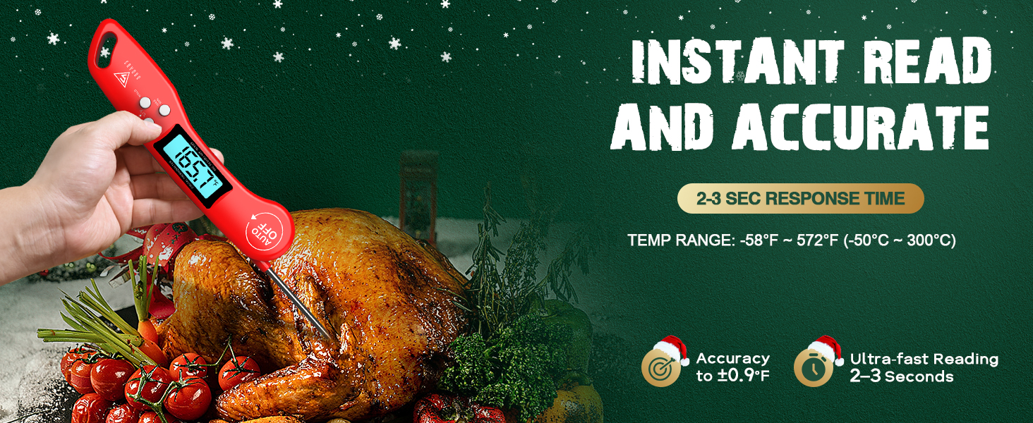 DOQAUS Digital Meat Thermometer, Instant Read Food Thermometer for Cooking with Backlit & Auto-Rotating Display, 4.6” Probe for Grilling, Baking, and Perfect BBQ