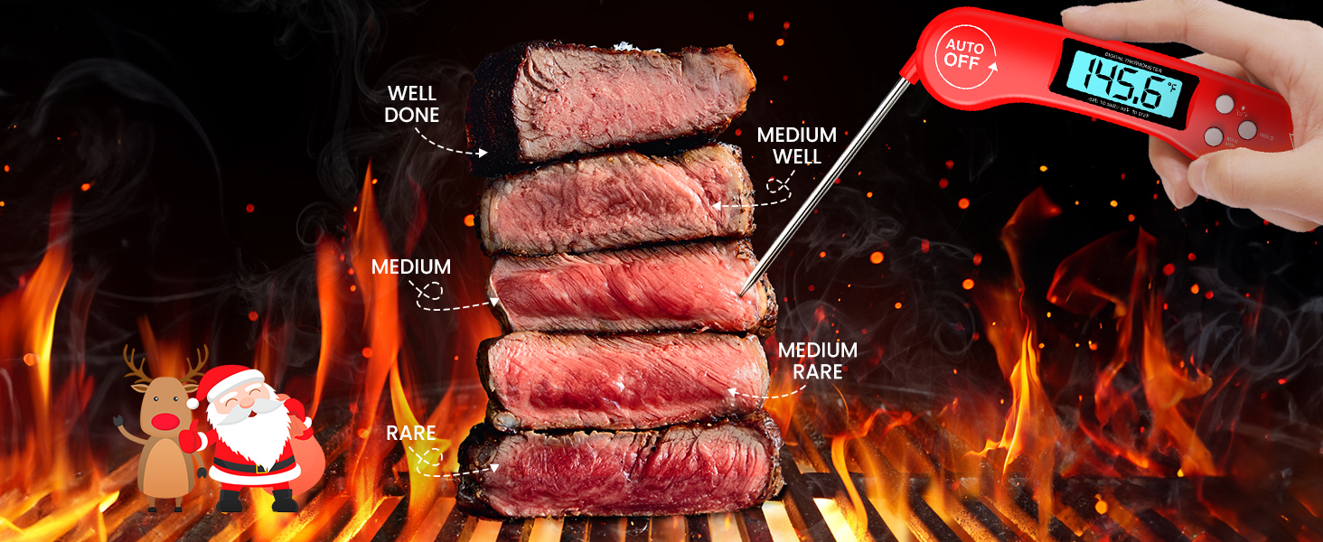 DOQAUS Digital Meat Thermometer, Instant Read Food Thermometer for Cooking with Backlit & Auto-Rotating Display, 4.6” Probe for Grilling, Baking, and Perfect BBQ