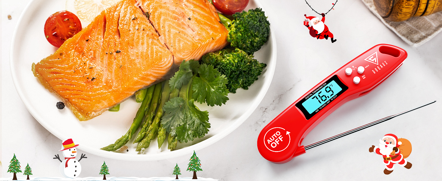 DOQAUS Digital Meat Thermometer, Instant Read Food Thermometer for Cooking with Backlit & Auto-Rotating Display, 4.6” Probe for Grilling, Baking, and Perfect BBQ