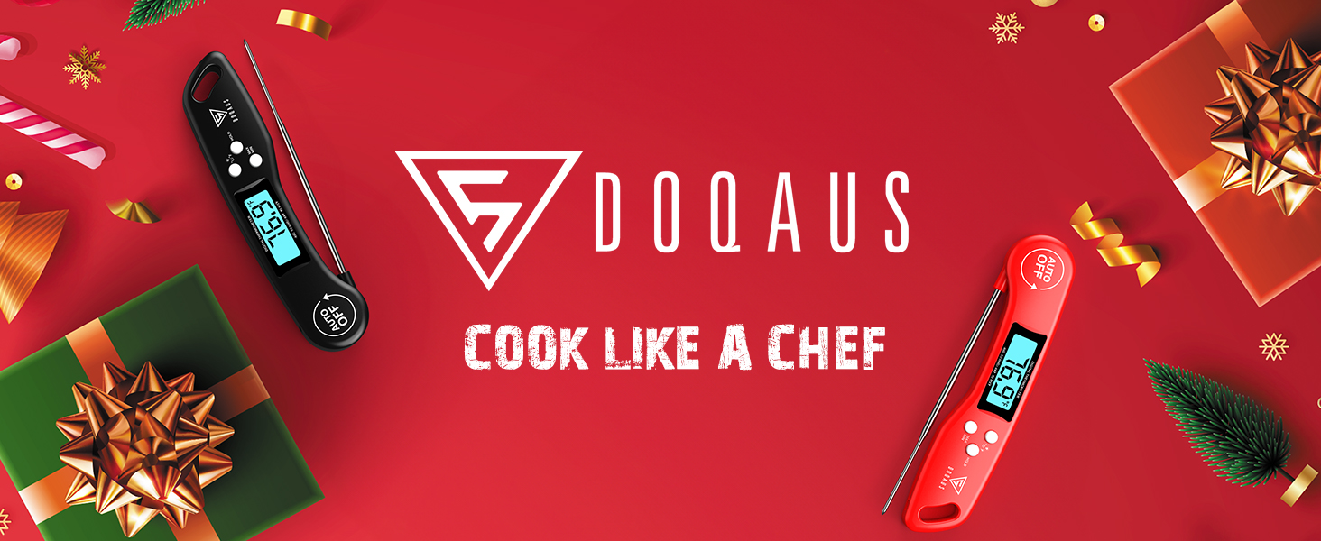DOQAUS Digital Meat Thermometer, Instant Read Food Thermometer for Cooking with Backlit & Auto-Rotating Display, 4.6” Probe for Grilling, Baking, and Perfect BBQ