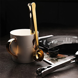 Coffee Scoop Spoon with Bag Clip 2 Pcs,1 Tbsp Stainless Steel Long Handle Measuring Spoons for Ground Coffee and Beans, Loose Tea and Powder(Silver / 15ML)
