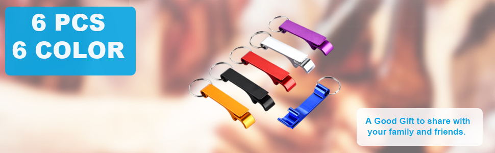 Mcyye 6PCS Colorful Mcyye Beer Bottle Openers, Premium Metal Keychain Bottle Opener, Beverage Bottle Opener for Men, Women, Small and Practical, Easy to Carry, Open the Lids of Beer Bottle Easily