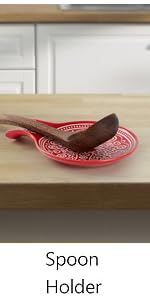 Ceramic Spoon Rest, Cooking Spoon Holder for Kitchen Counter/Stove Top/Dining Table Modern Farmhouse Decorative, Large (Blue)