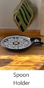 Ceramic Spoon Rest, Cooking Spoon Holder for Kitchen Counter/Stove Top/Dining Table Modern Farmhouse Decorative, Large (Blue)