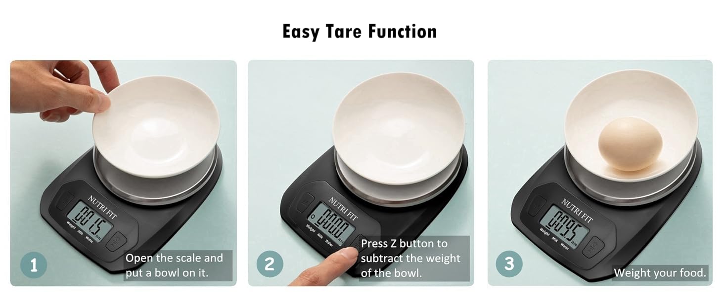 NUTRI FIT Digital Food Scale Small Kitchen Scales Weight in Grams and OZ for Cooking Baking Weight Loss, Stainless Steel Tare & Backlit LCD Display, Black