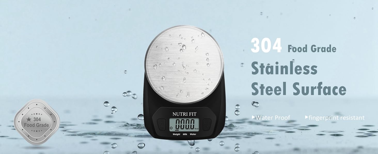 NUTRI FIT Digital Food Scale Small Kitchen Scales Weight in Grams and OZ for Cooking Baking Weight Loss, Stainless Steel Tare & Backlit LCD Display, Black