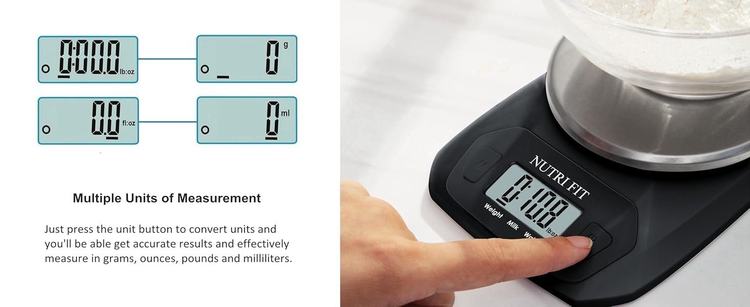 NUTRI FIT Digital Food Scale Small Kitchen Scales Weight in Grams and OZ for Cooking Baking Weight Loss, Stainless Steel Tare & Backlit LCD Display, Black