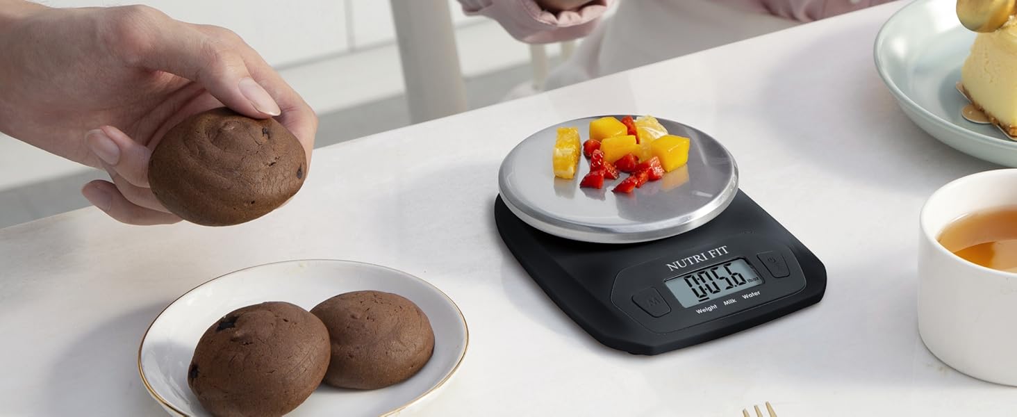 NUTRI FIT Digital Food Scale Small Kitchen Scales Weight in Grams and OZ for Cooking Baking Weight Loss, Stainless Steel Tare & Backlit LCD Display, Black