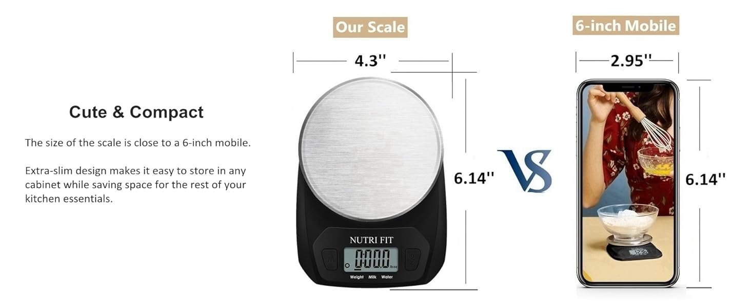 NUTRI FIT Digital Food Scale Small Kitchen Scales Weight in Grams and OZ for Cooking Baking Weight Loss, Stainless Steel Tare & Backlit LCD Display, Black