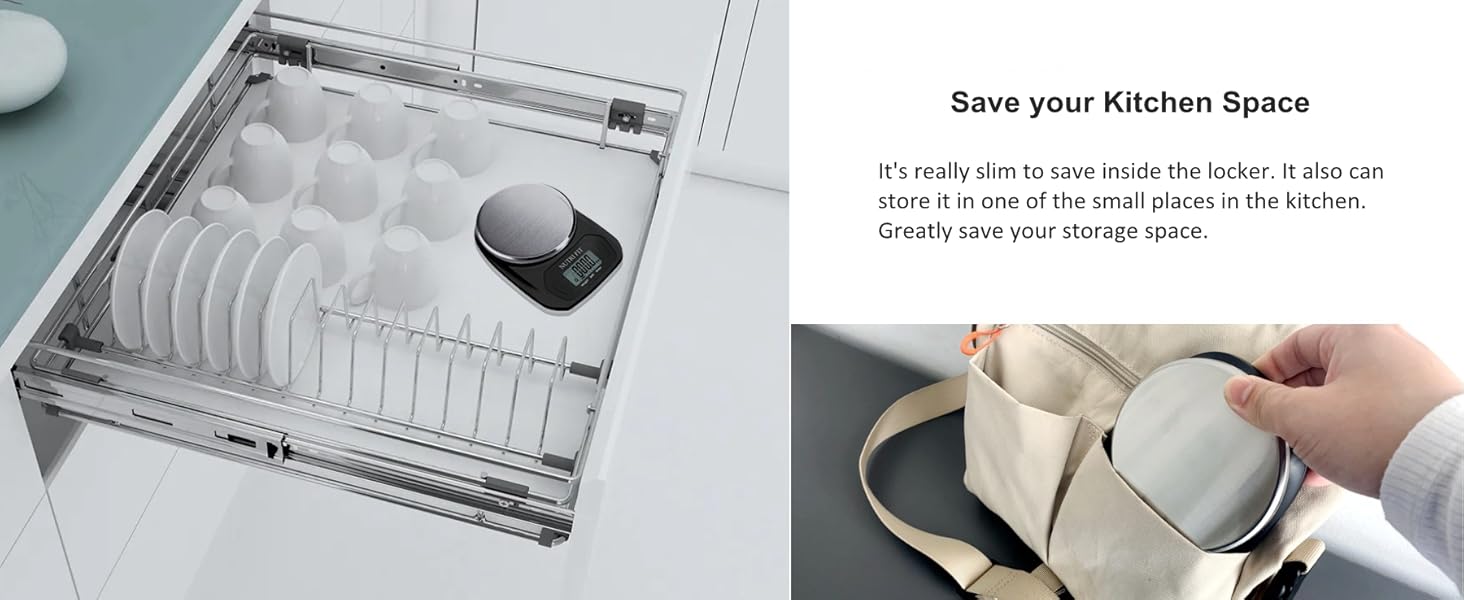 NUTRI FIT Digital Food Scale Small Kitchen Scales Weight in Grams and OZ for Cooking Baking Weight Loss, Stainless Steel Tare & Backlit LCD Display, Black