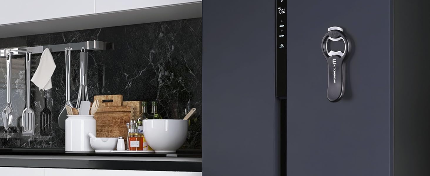 KITCHENDAO 2 in 1 Magnetic Beer Bottle Opener for Fridge and RV with Cap Catcher - Pop Can Soda Can Opener, Stick to Refrigerator for Easy Storage with Magnet, Gift for Men Husband Father