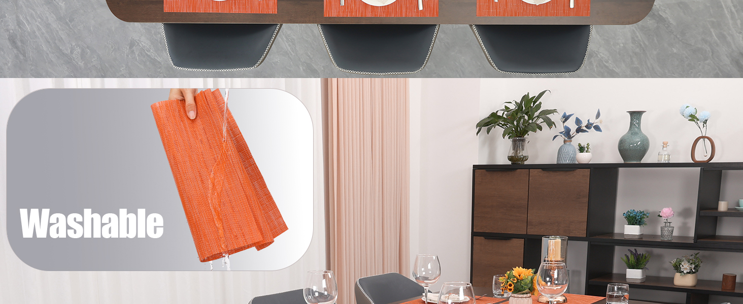 Myir JUN Placemats Set of 8, Vinyl Woven Placemats Place Mats Indoor Set of 8 Washable Table Mats Non-Slip Place mats for Dining Table (Orange, Set of 8)