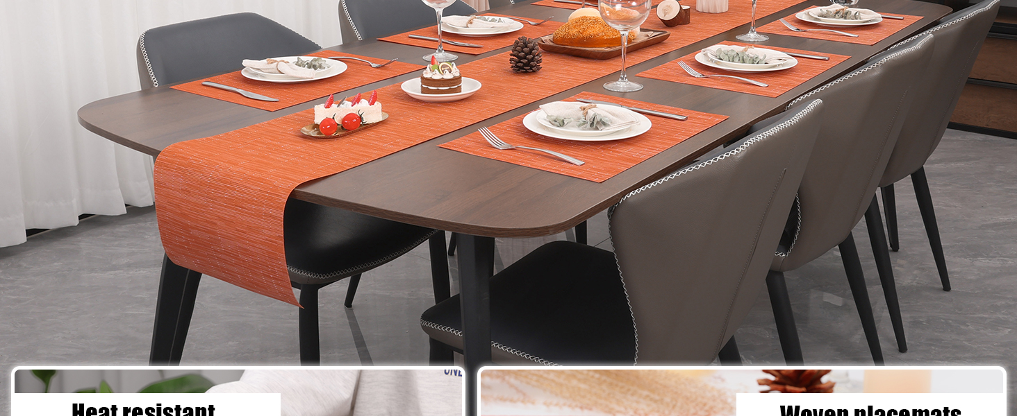 Myir JUN Placemats Set of 8, Vinyl Woven Placemats Place Mats Indoor Set of 8 Washable Table Mats Non-Slip Place mats for Dining Table (Orange, Set of 8)