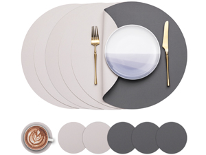 Myir JUN Placemats Set of 8, Vinyl Woven Placemats Place Mats Indoor Set of 8 Washable Table Mats Non-Slip Place mats for Dining Table (Orange, Set of 8)