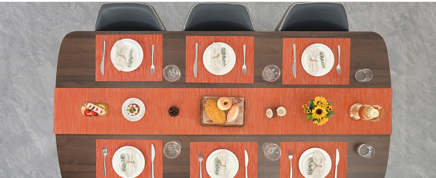 Myir JUN Placemats Set of 8, Vinyl Woven Placemats Place Mats Indoor Set of 8 Washable Table Mats Non-Slip Place mats for Dining Table (Orange, Set of 8)