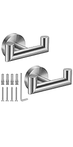 6 Pieces Brushed Nickel Bathroom Hardware Accessories Set Hand Towel Ring 16&23.6 inch Round Towel Bar Silver Toilet Paper Holder Towel Hooks 2 Pieces SUS 304 Stainless Steel,Heavy Duty,Wall Mounted