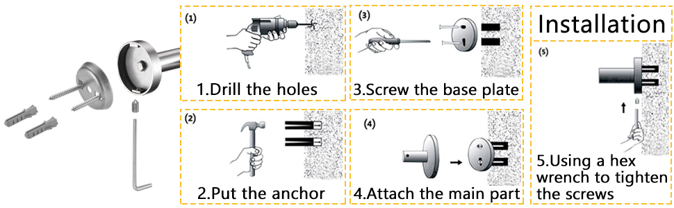 6 Pieces Brushed Nickel Bathroom Hardware Accessories Set Hand Towel Ring 16&23.6 inch Round Towel Bar Silver Toilet Paper Holder Towel Hooks 2 Pieces SUS 304 Stainless Steel,Heavy Duty,Wall Mounted