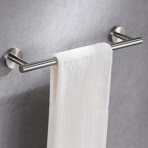 6 Pieces Brushed Nickel Bathroom Hardware Accessories Set Hand Towel Ring 16&23.6 inch Round Towel Bar Silver Toilet Paper Holder Towel Hooks 2 Pieces SUS 304 Stainless Steel,Heavy Duty,Wall Mounted