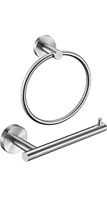 6 Pieces Brushed Nickel Bathroom Hardware Accessories Set Hand Towel Ring 16&23.6 inch Round Towel Bar Silver Toilet Paper Holder Towel Hooks 2 Pieces SUS 304 Stainless Steel,Heavy Duty,Wall Mounted