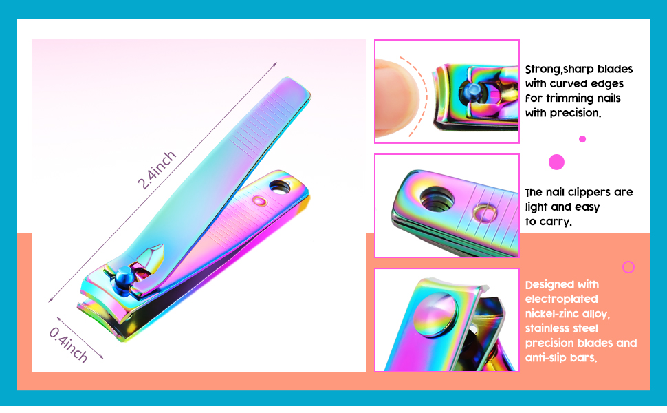 Honoson 6 Pieces Rainbow Nail Clippers Set Stainless Steel Toenail Clippers Portable Sturdy Nail Clipper Fingernails and Toenail Cutter for Women Men