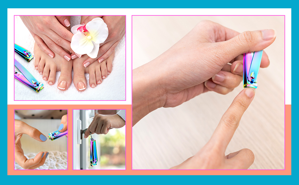 Honoson 6 Pieces Rainbow Nail Clippers Set Stainless Steel Toenail Clippers Portable Sturdy Nail Clipper Fingernails and Toenail Cutter for Women Men