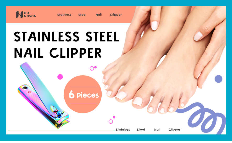 Honoson 6 Pieces Rainbow Nail Clippers Set Stainless Steel Toenail Clippers Portable Sturdy Nail Clipper Fingernails and Toenail Cutter for Women Men