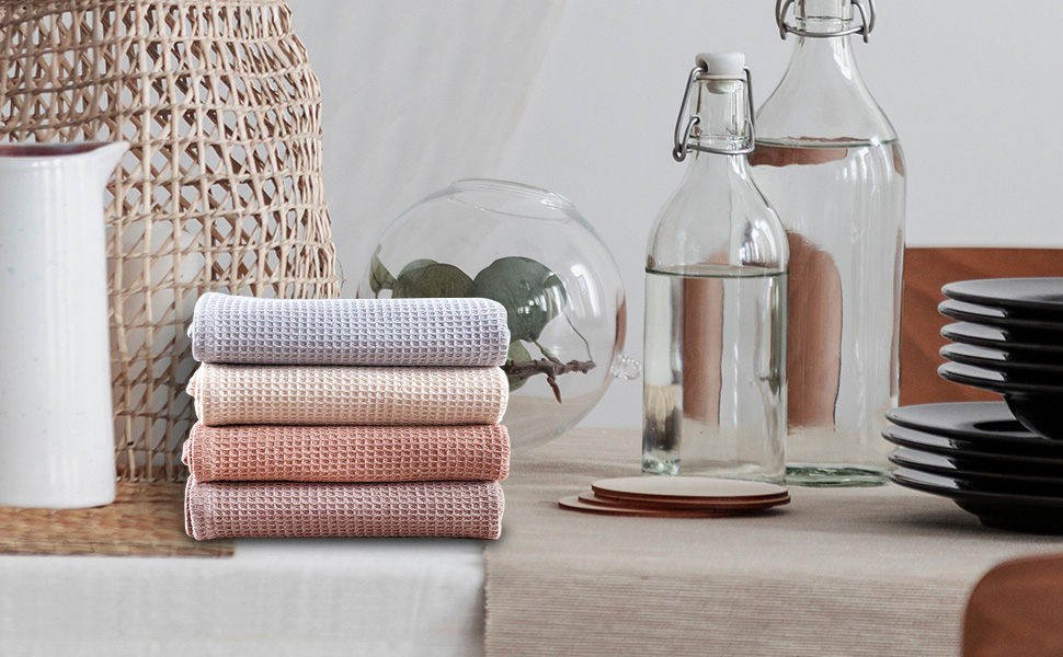 PY HOME & SPORTS Dish Towel Set, 100% Cotton Waffle Weave Kitchen Towels 4 Pieces, Super Absorbent (17 x 25 Inches, Set of 4)