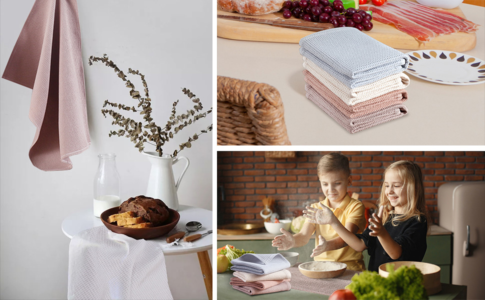 PY HOME & SPORTS Dish Towel Set, 100% Cotton Waffle Weave Kitchen Towels 4 Pieces, Super Absorbent (17 x 25 Inches, Set of 4)