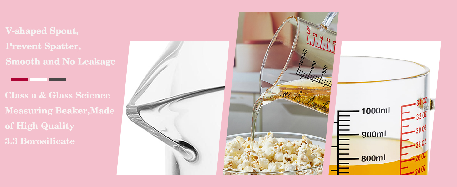 Glass Measuring Cup-[Insulated handle | V-Shaped Spout]-Made of High Borosilicate Glass Measuring Cup for Kitchen or Restaurant, Easy to Read, 1000 ML (32 Oz, 4 Cup)