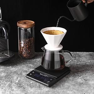 KitchenTour Coffee Scale with Timer for Brew Artisanal Java - Pour Over Scale for Slow Drip and French Press Coffee - Multifunction Kitchen Food Scale with Grams and oz