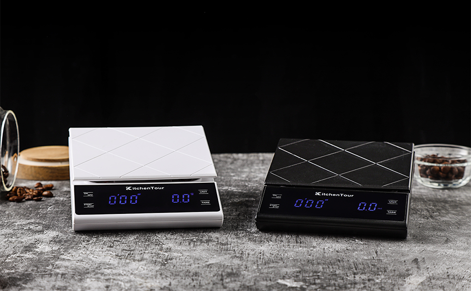 KitchenTour Coffee Scale with Timer for Brew Artisanal Java - Pour Over Scale for Slow Drip and French Press Coffee - Multifunction Kitchen Food Scale with Grams and oz
