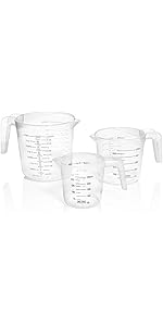 3pc Liquid Measuring Cups Set - 1 Cup, 2 Cup, 1 Quart | Clear Plastic Measure Cups with Long Handles