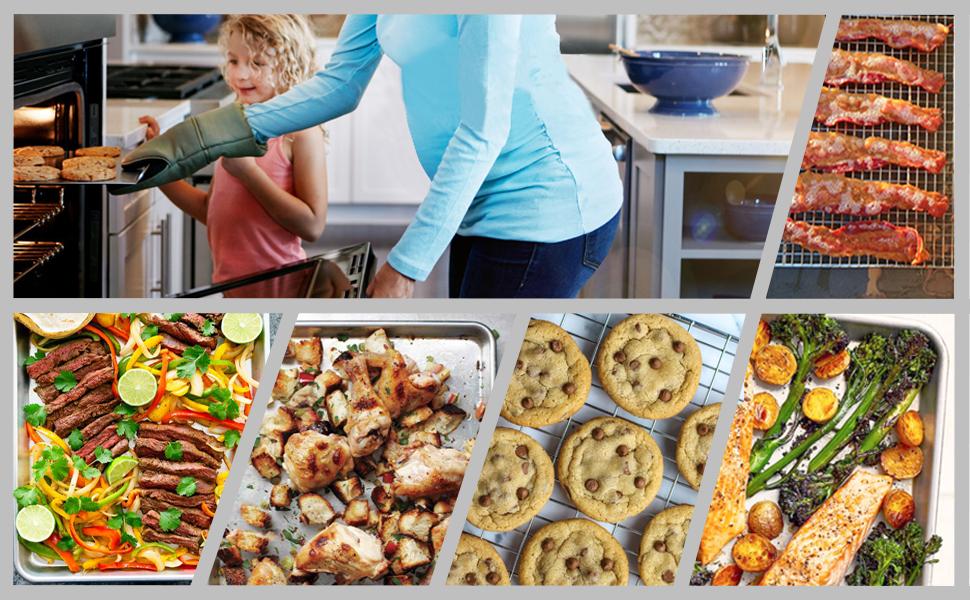 ROTTAY Baking Sheet with Rack Set (2 Pans + 2 Racks), Stainless Steel Cookie Sheet with Cooling Rack, Nonstick Baking Pan, Warp Resistant & Heavy Duty & Rust Free, Size 16 x 12 x 1 Inches